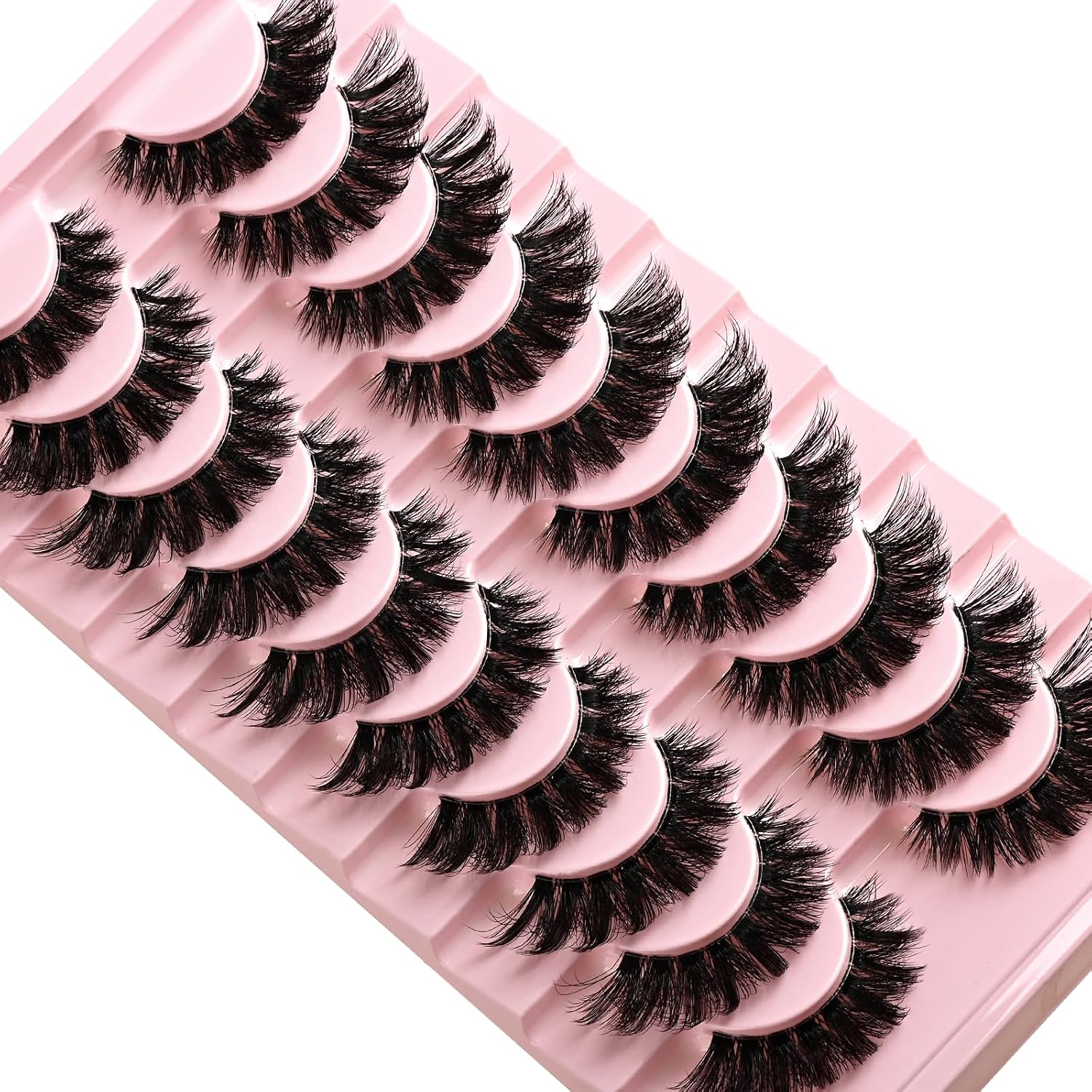APCYUST Lashes False Wispy Eyelashes Natural Volume Cat Eye Lash Strips Thick Fake Mink Eyelash Pack Natural Looking Fluffy Full Strip Lashes Set Clear Band Easy Eyelashes for Beginners