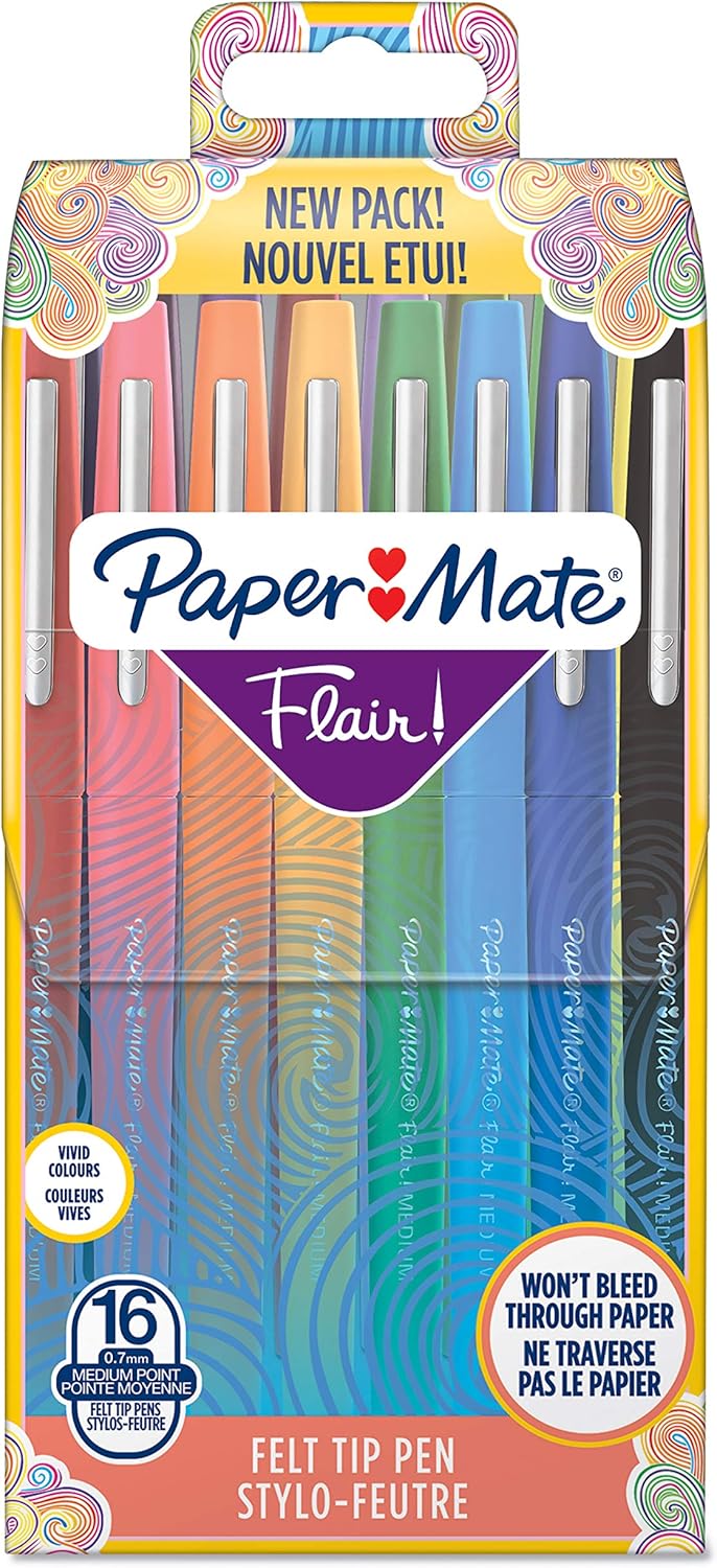 Paper Mate Pap70644 Point Guard Flair Fasermalstift Harter Flexibler Spitze Mittlere Breite 16 Teiliges Set Verschiedene Farben Amazon De Burobedarf Schreibwaren