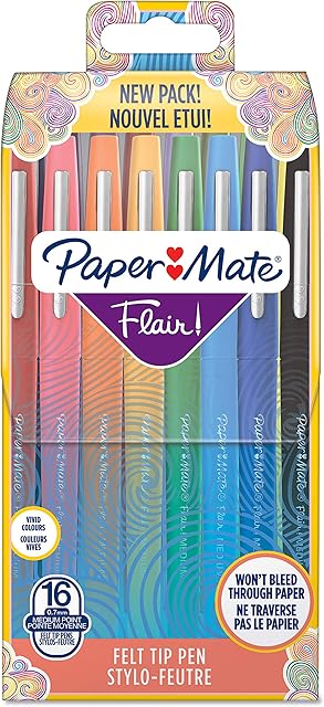 Paper Mate Flair Felt Tip Pens | Medium Tip (0.7 mm) | Assorted Colours | 16 Count Pouch