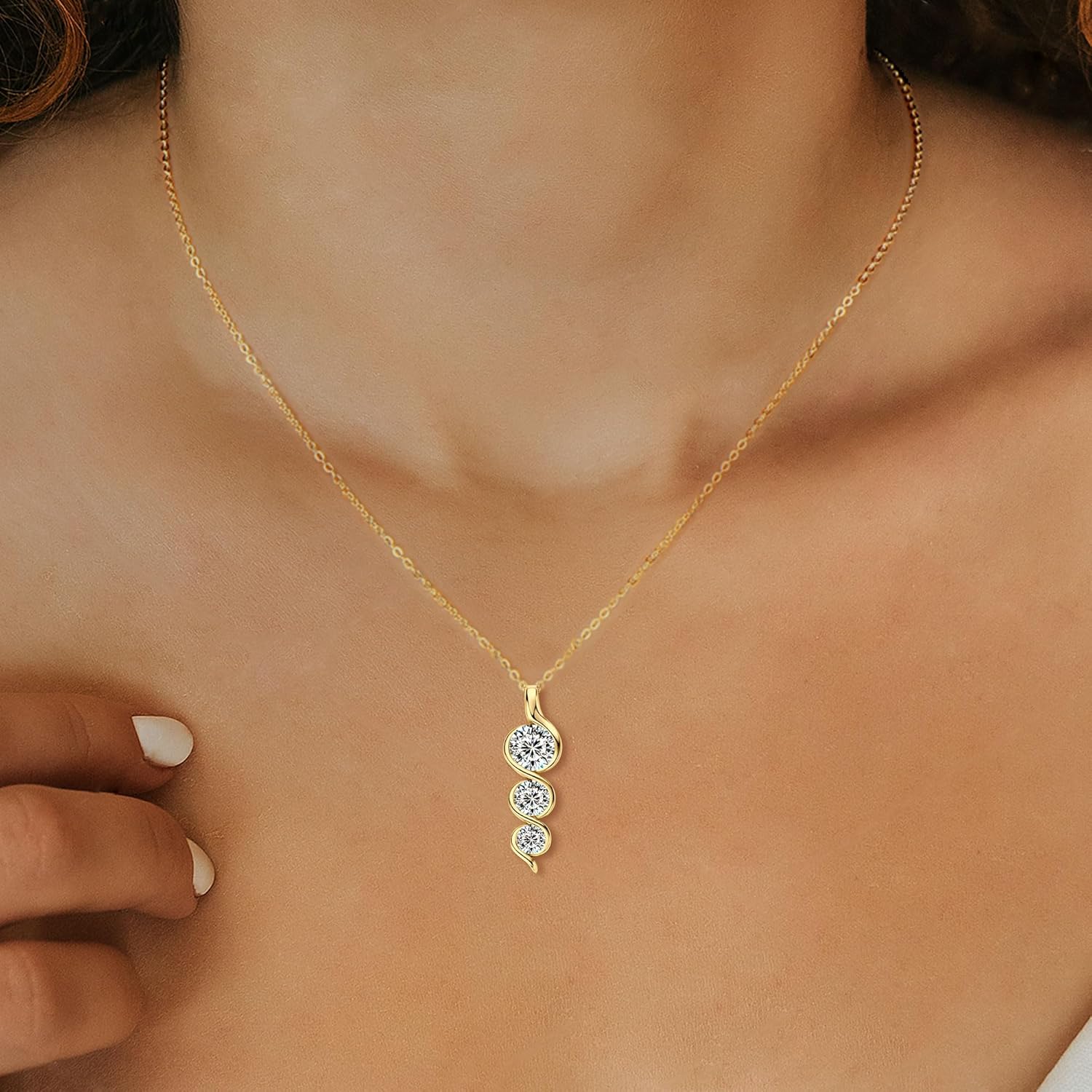 3-Stones Moissanite Pendant Necklace, 1.8cttw D Color Moissanite 925 Sterling Silver Infinity Necklace Jewelry for Women, Wife or Mom - Image 2