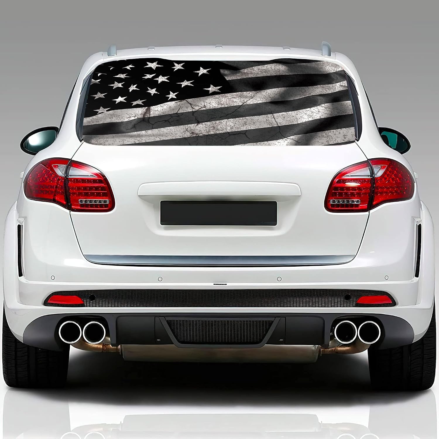 Gadgetstalk 58"x18'' Car Rear Window - Black & White American Flag - Truck Decals Bumper Stickers Graphics for Car Trucks SUV 4th of July Decorations American Flag Car Decal Black Flag Car Decal