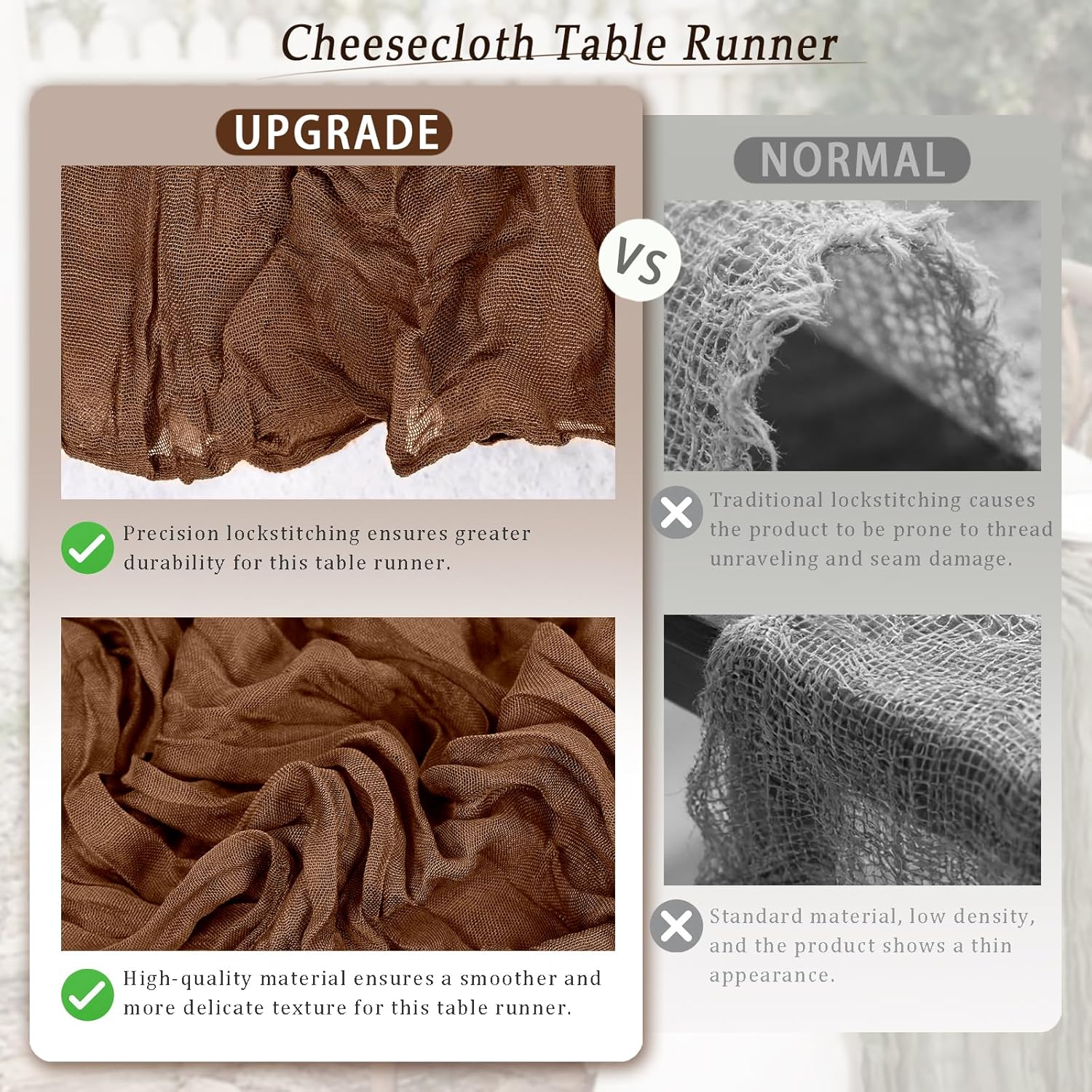Condition photo showing New/Like New for 10 pack brown cheesecloth table runner 17x108 inch semi sheer boho rustic gauze cheese cloth table runners for wedding party birthday baby shower home décor brown 10pack-17×108inch