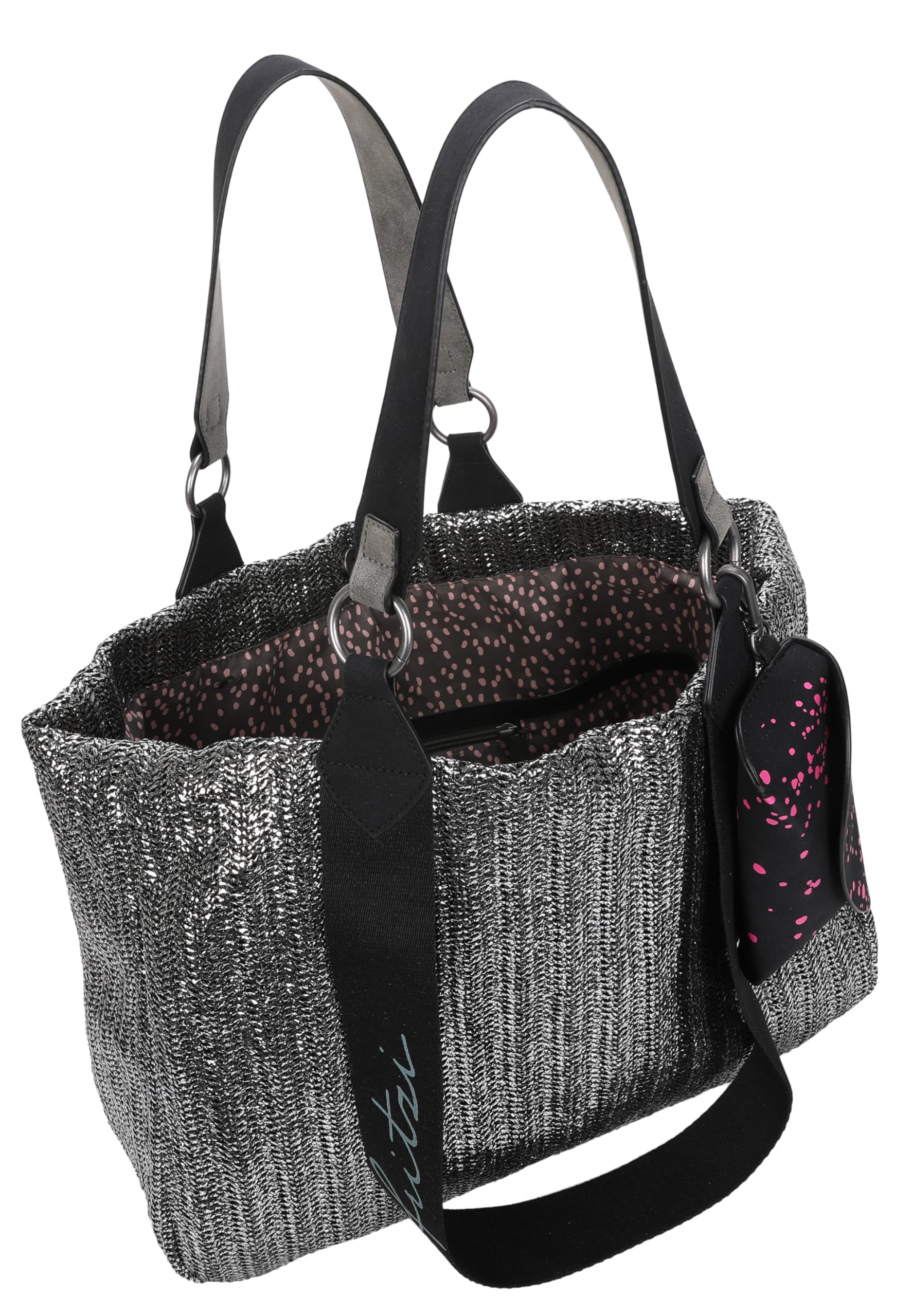 Fritzi aus Preussen Damska torba na zakupy Izzy Medium Painted Straw Silver Black, Silver Black, jeden rozmiar