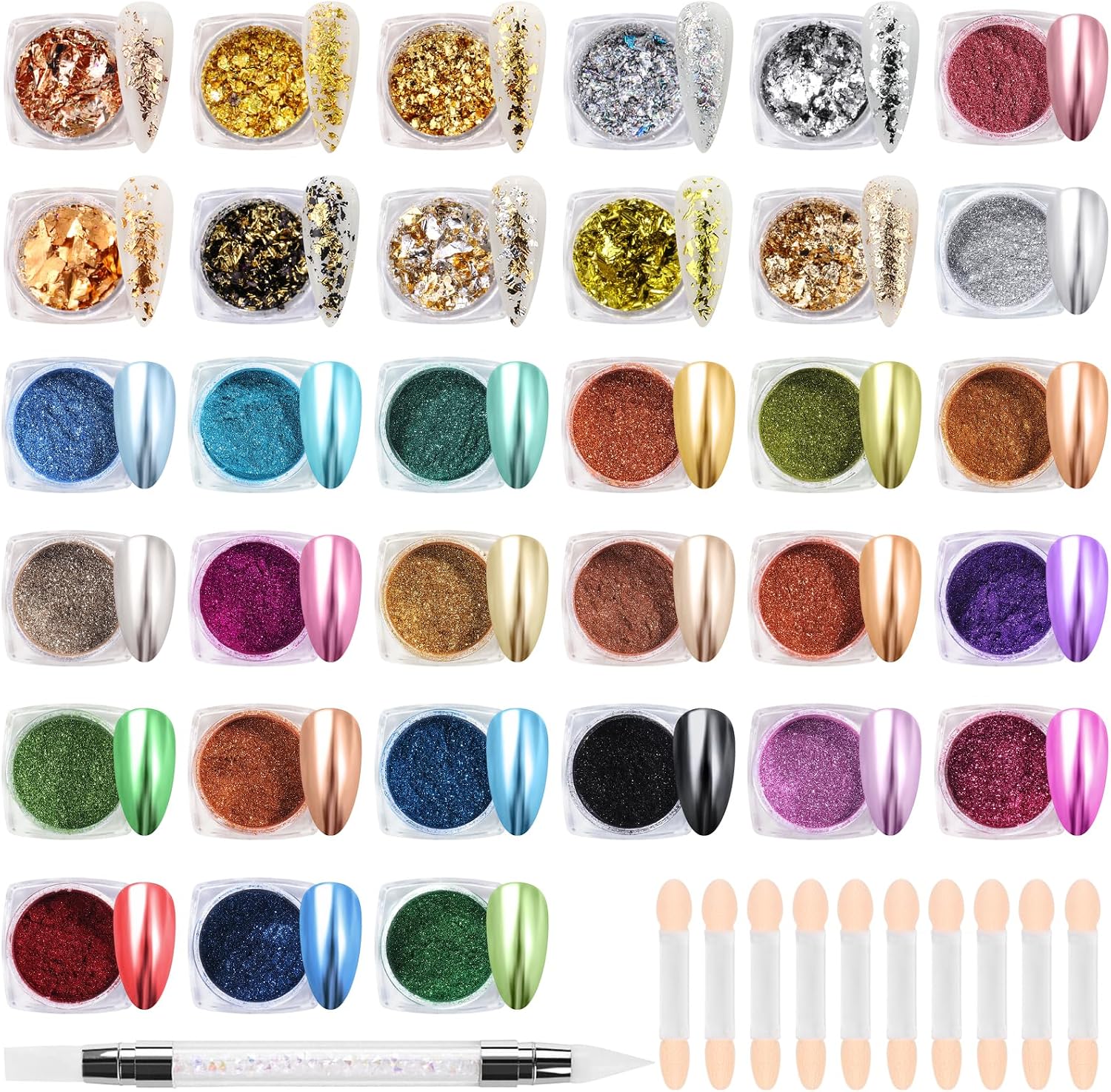 23 Color Chrome Nail Powder,10 Color Irregular Foil Flakes Glitter,Gold Flakes for Nails Decoration Art Holographic Chunky for Women Girls Manicure Supplies