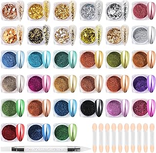23 Color Chrome Nail Powder,10 Color Irregular Foil Flakes Glitter,Gold Flakes for Nails Decoration Art Holographic Chunky for Women Girls Manicure Supplies