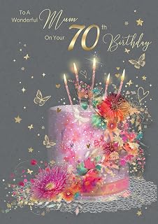 Cherry Orchard Mum 70th Birthday Card from the Grace Range complete with Gold Envelope and Gold Foil Detailing