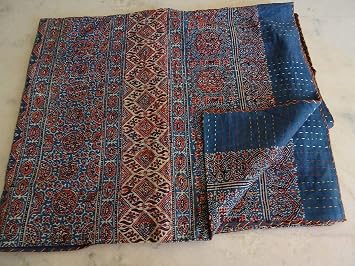 Sophia-Art Prints Organic Throw Indigo Cover Hand Handmade Kantha Blanket Ajrakh Bedspreads Bed Block Quilt Printed Vegetable
