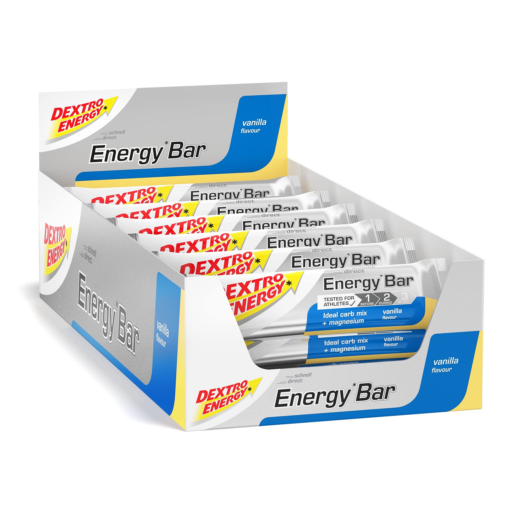 Dextro Energy Energy Bar -Vanille - 24x50g - Kohlenhydrat Boost Riegel mit Magnesium und Nährstoffen & Müsliriegel - kohlenhydratreicher Riegel- Joghurt - 25 x 35 g