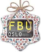 NEONBLOND Christmas Ornament FBU Airport Code for Oslo Red White Blue Xmas