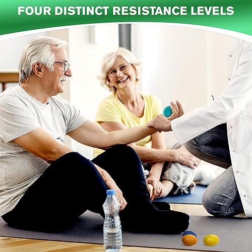 Miniatura 8 de 4 pelotas de apretar para terapia de manos, 4 niveles de resistencia, bolas de ejercicio de mano para artritis, agradables al tacto y ligeras,