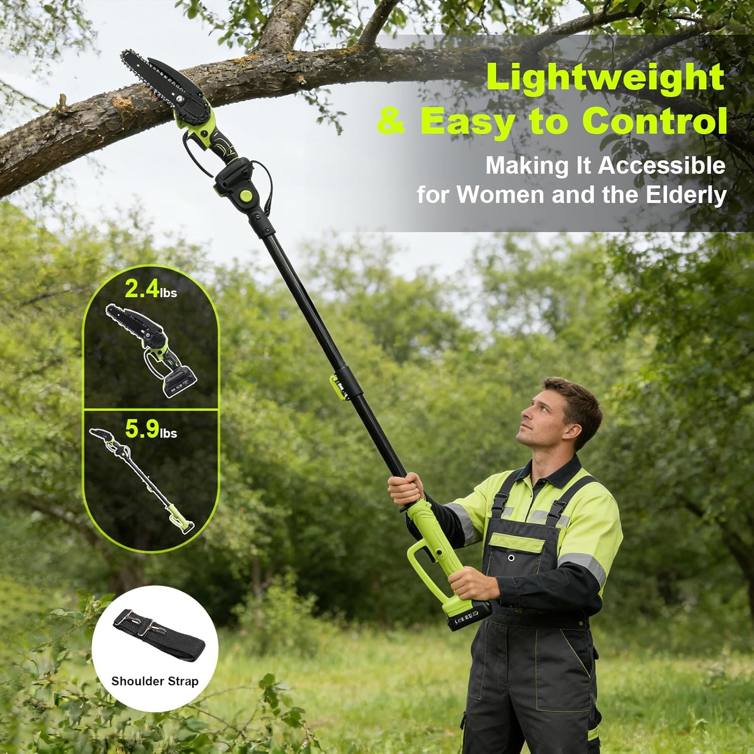 2-in-1 Electric Pole Saws for tree trimming,8 Inch Brushless Cordless Pole Saw & Mini Chainsaw with 56inch Extension Pole,2 batteries powered,Tree Trimmer for Wood Cutting Limb Branch Cutter Pruner