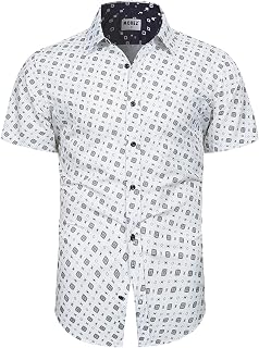 Men’s Short Sleeve Button Down Shirts Wrinkle Free Casual Vacation Tops Geometric Print Summer Beach Shirt with Pocket