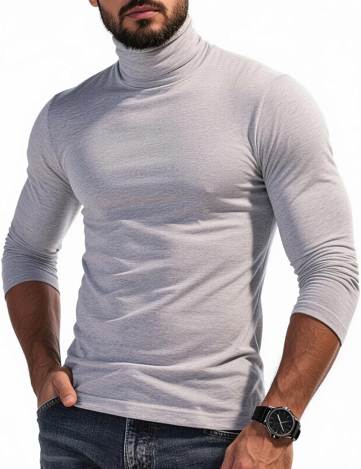 Ymosrh Men's Long Sleeve Basic Solid Turtleneck Slim Fit Fall Winter Soft Knit Sweater, S-2XL