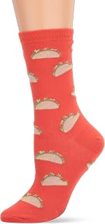 Socks Women's Food & Drink Novelty Casual Crew Socks, Tacos (red), Shoe Size: 4-10