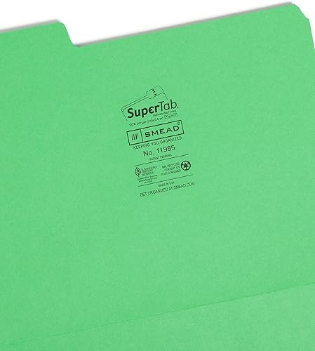 Miniatura 3 de Smead SuperTab - Carpeta de archivos, pestaña de corte 13 de gran tamaño, tamaño carta, verde, 100 por caja (11985)