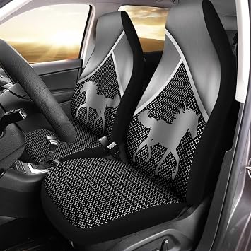 Silver Metal Horse Print Car Seat Covers 2pc Front Seats Only Automotive Accessories Breathable Universal Bucket Seat Cover Fit for Cars & Vans