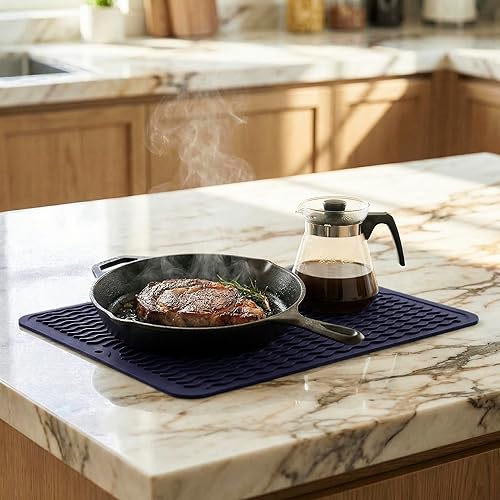 Miniatura 8 de MicoYang Tapete de silicona para secado de platos para múltiples usos, fácil de limpiar, ecológico, resistente al calor, tapete de silicona