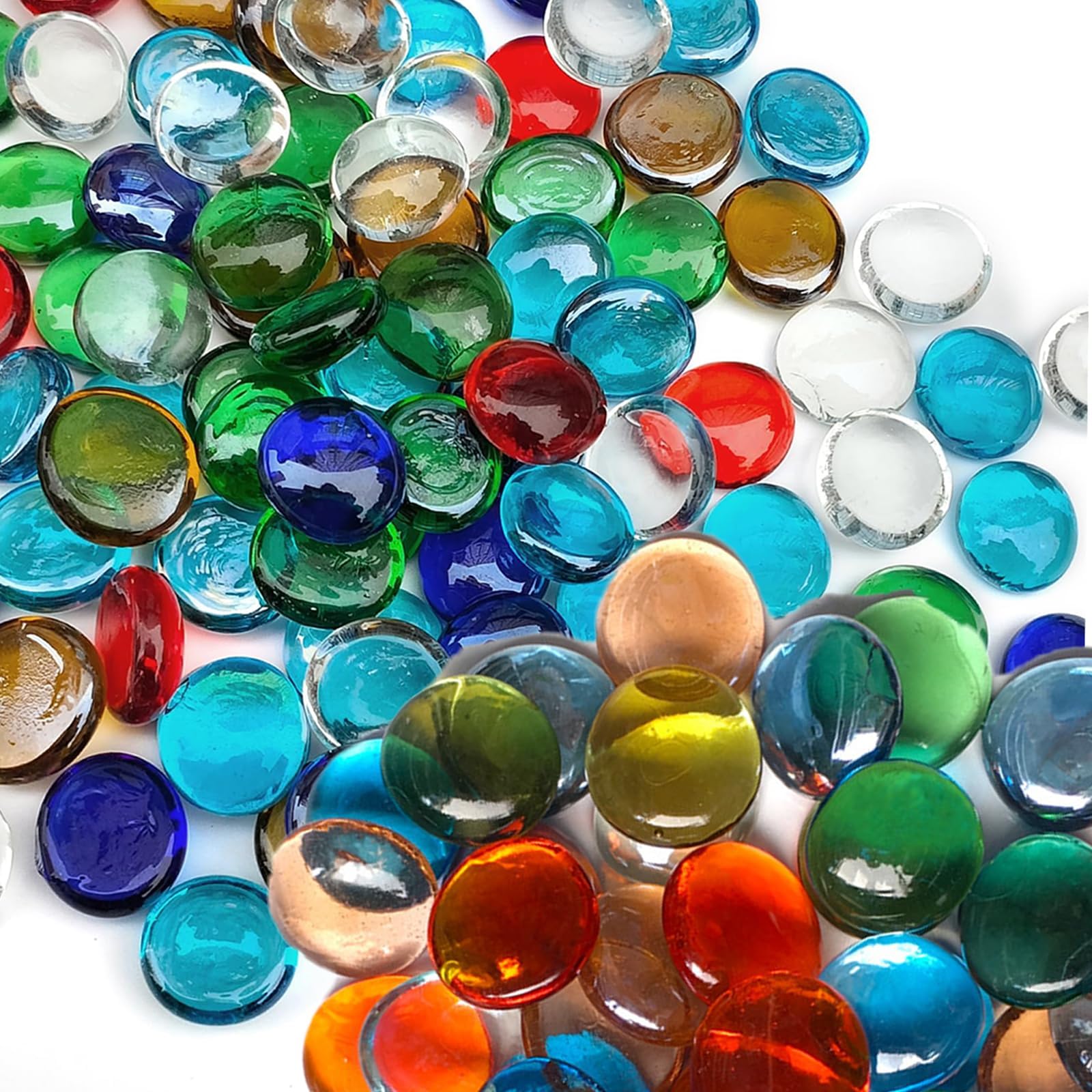 Galets en verre (340 g) – Petites billes plates pour aquariums, vases et décoration