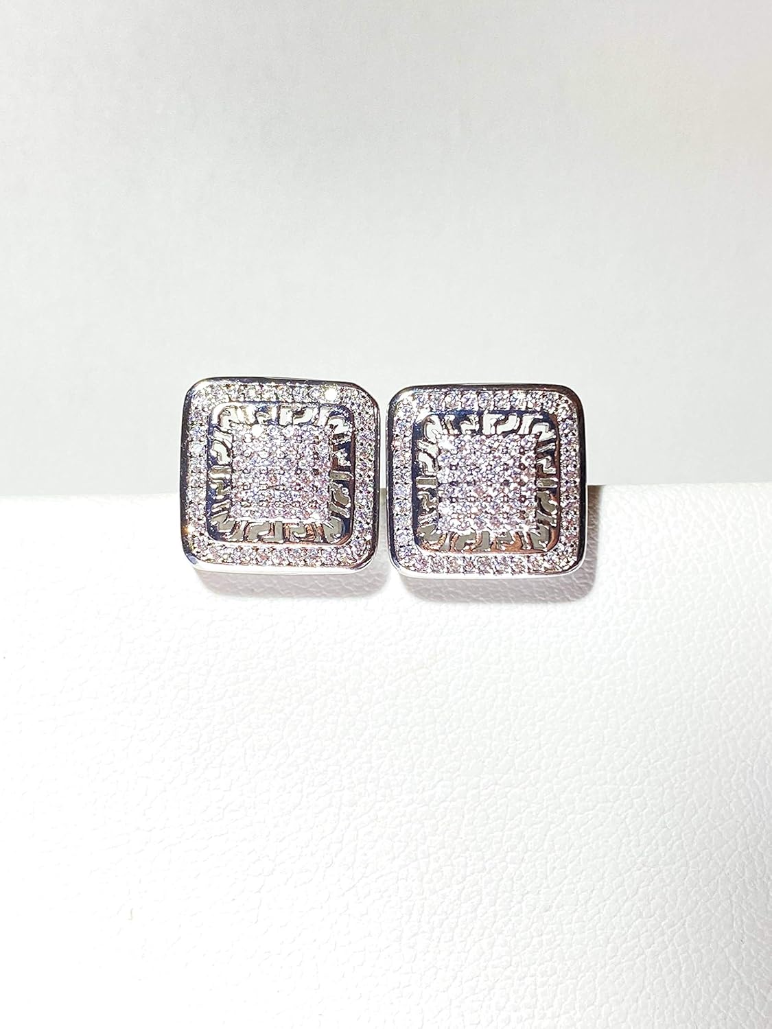 14K Gold Over Silver Lab Diamond NUGGET SQUARE Earrings Screw Back Studs Iced Out aretes para hombre - Men's Earrings, Screw Back, Men's Jewelry, Hip hop bling Earring