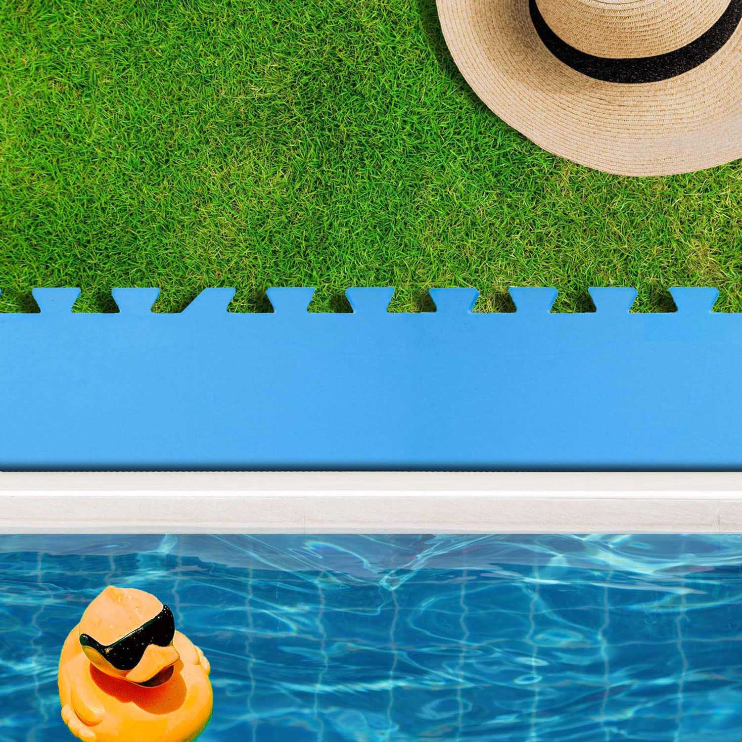 EYEPOWER Lot de 8 Grands Tapis : 1,9 m² - 50 x 50 cm - Antidérapant - Tapis de Piscine - Tapis de Piscine - Tapis de Protection pour Piscine - Tapis de Protection sous Piscine, Tapis de Sol pour