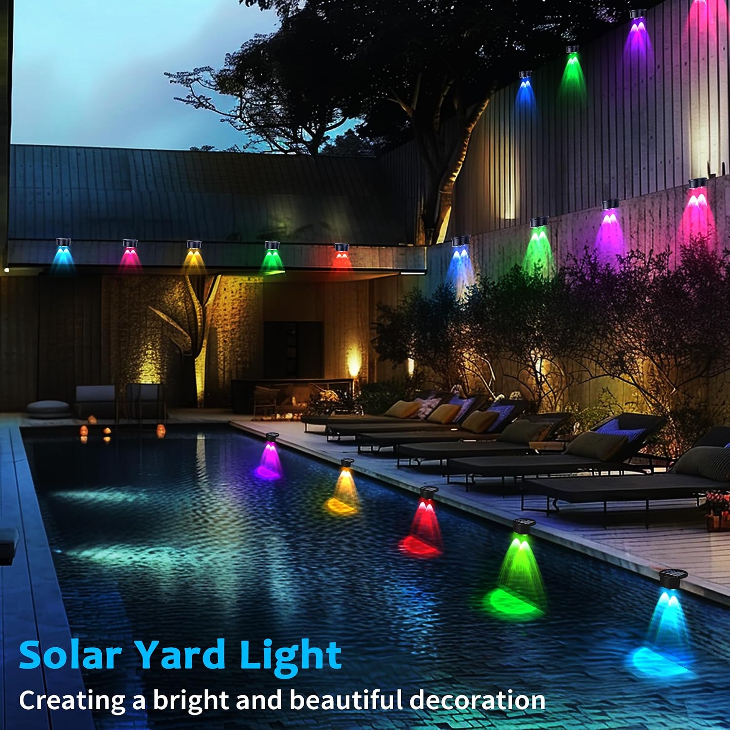8 Pack Solar Pool Lights, Pool Lights for Above Ground Pools, Pool Lights Solar Powered with 5 Color Mode, Swimming Pool Accessories for Inground for Fence, Deck, Wall, Backyard Family Night Decor