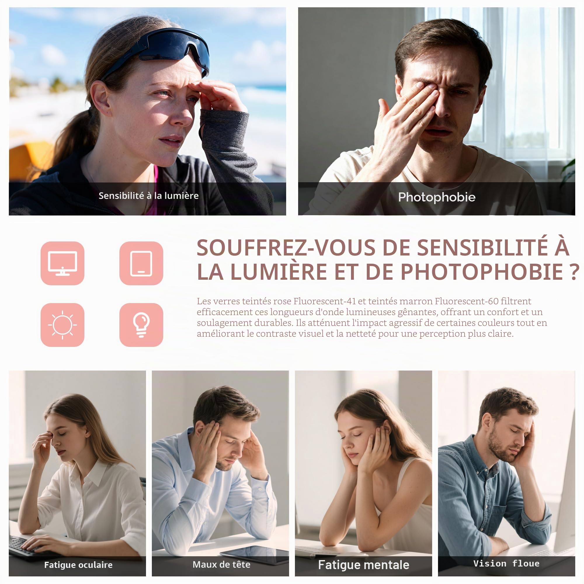 Lunettes Anti Lumière Bleue pour Femmes, Monture TR90, Lunettes de Gaming Anti-Fatigue Oculaire & Anti-Reflets UV RF6208