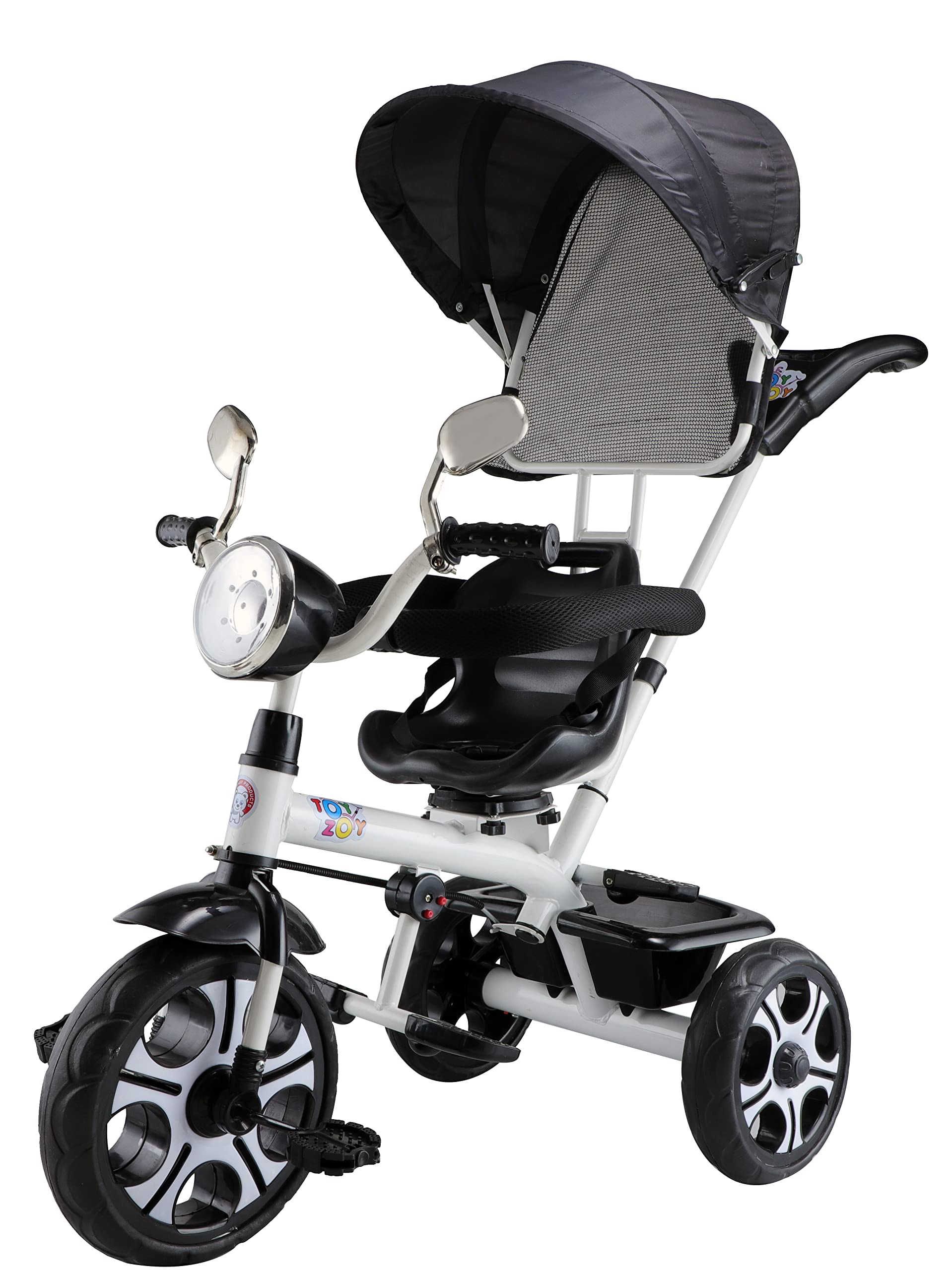 Toyzoy Melody Pro Max Kids|Baby Musical Trike|Tricycle with Light, Foldable Canopy and 360 Degree Seat Rotating Tricycle for Kids|Boys|Girls Age Group 2 to 5 Years, TZ-544 (White & Black)-image-1