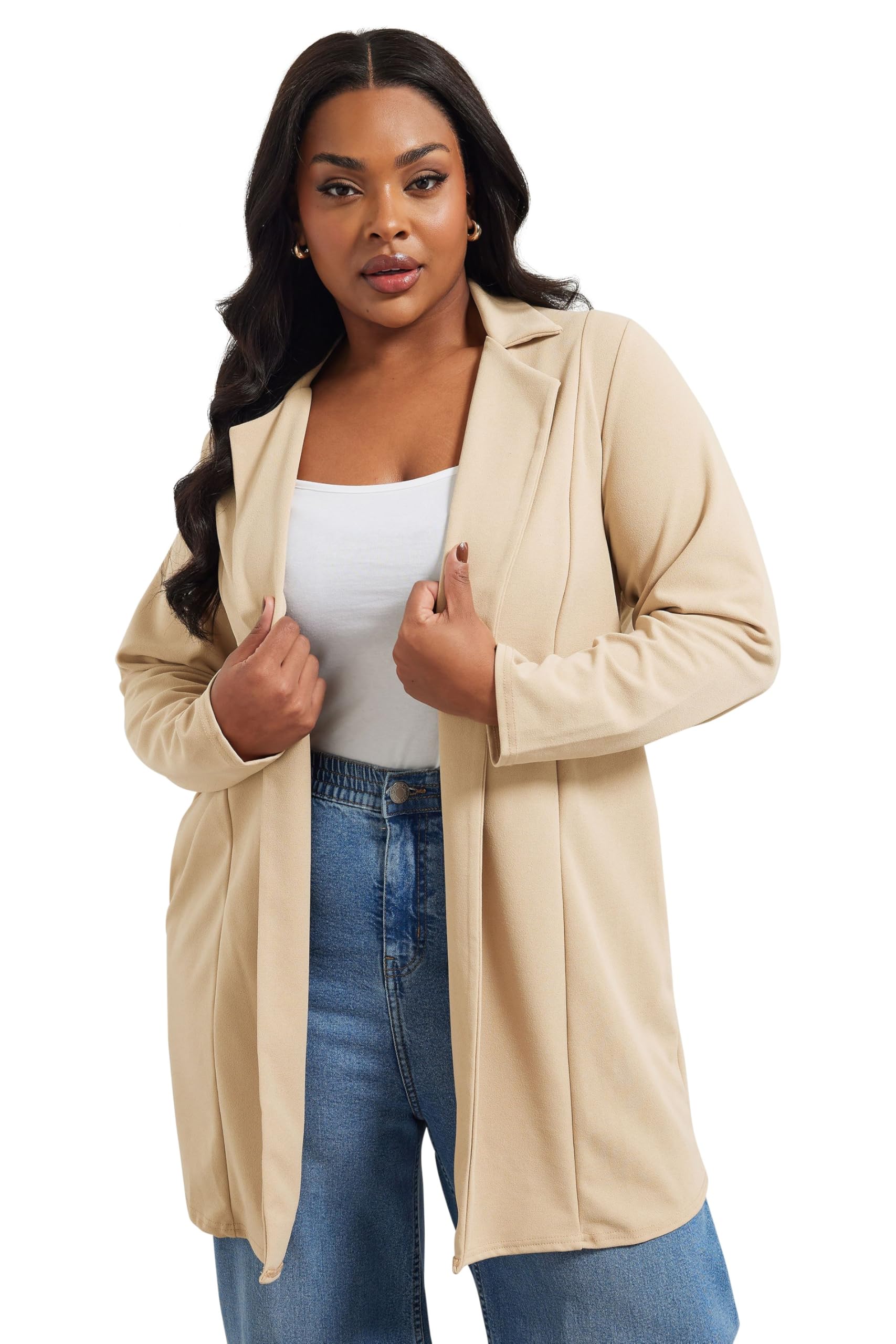 Yours Women's Beige Curve Brown Longline Blazer - Plus Curve 24 Plus