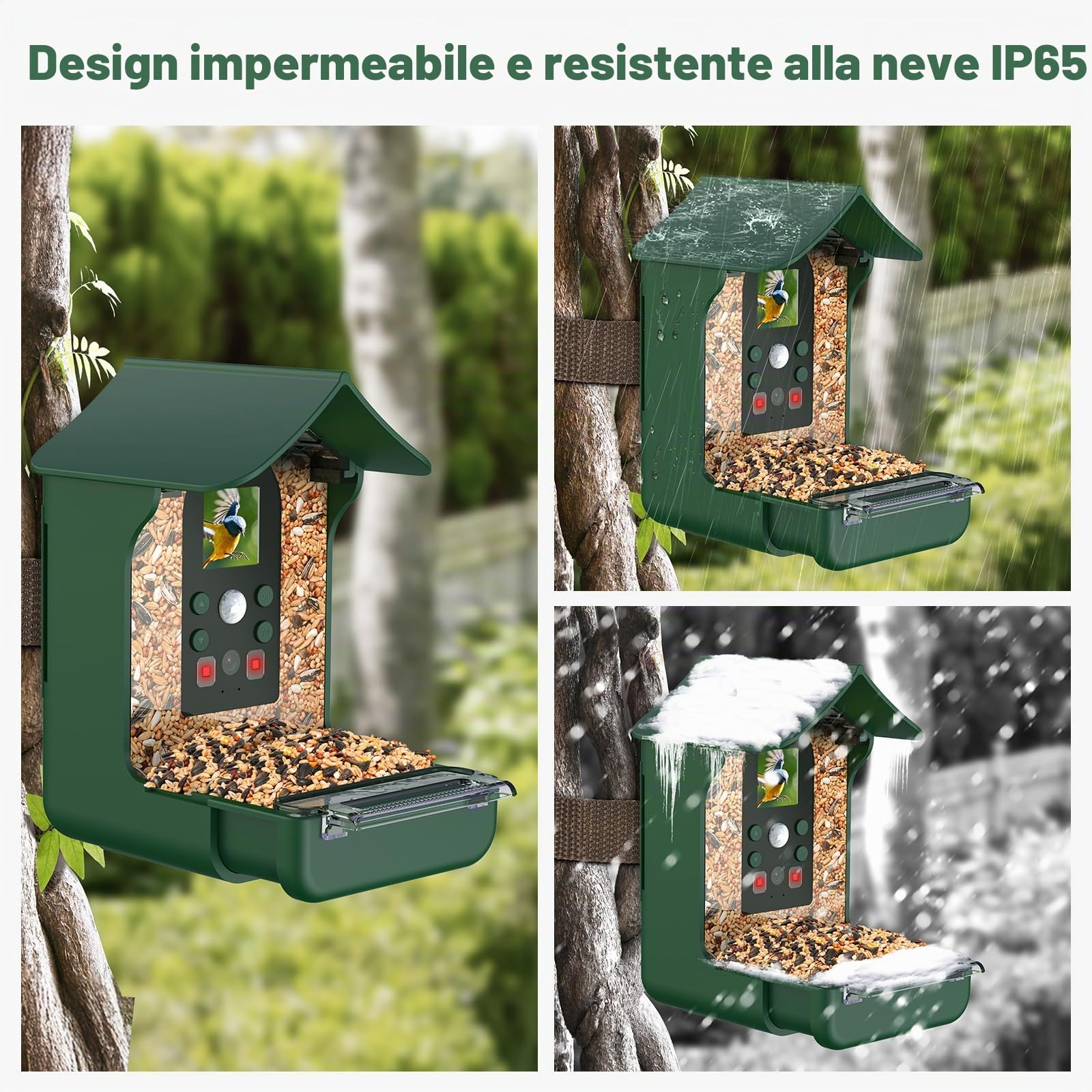 Mangiatoia per Uccelli con Telecamera, 1080P HD Mangiatoia per Uccellini da Esterno con Telecamera Notte e Giorno Automatico Foto e Video Giardino Mangiatoia Per Uccelli All'aperto - Verde