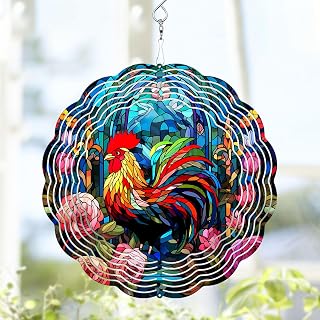 Chicken Wind Spinner, Chicken Stained Glass Wind Spinner, Wind Sculpture Chicken Wind Spinners for Garden Patio Yard Decor