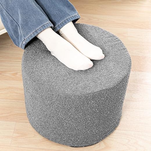 Asuprui Supportive Boucle Ottoman Foot Rest Elevate Your Living Room Decor with Lightweight Pouf Ottoman Filler and Comfort Cover Modern Foam Stuffed Poof Perfect to Rest Your Feet (Dark Gray)