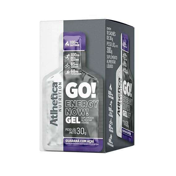 Atlhetica Nutrition GO! ENERGY NOW GEL (10 sachês de 30g) Guaraná com Açaí, Multicolorido.
