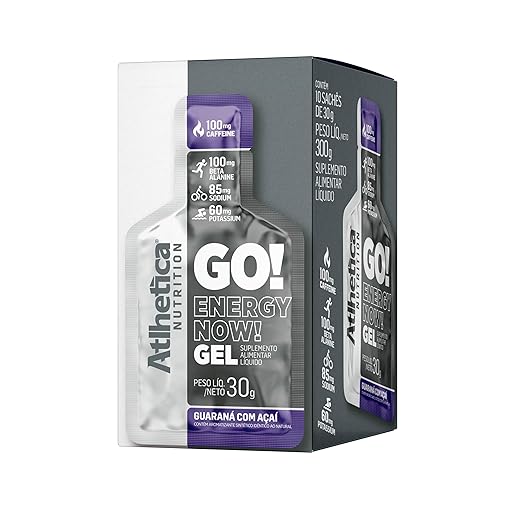 Atlhetica Nutrition GO! ENERGY NOW GEL (10 sachês de 30g) Guaraná com Açaí, Multicolorido.