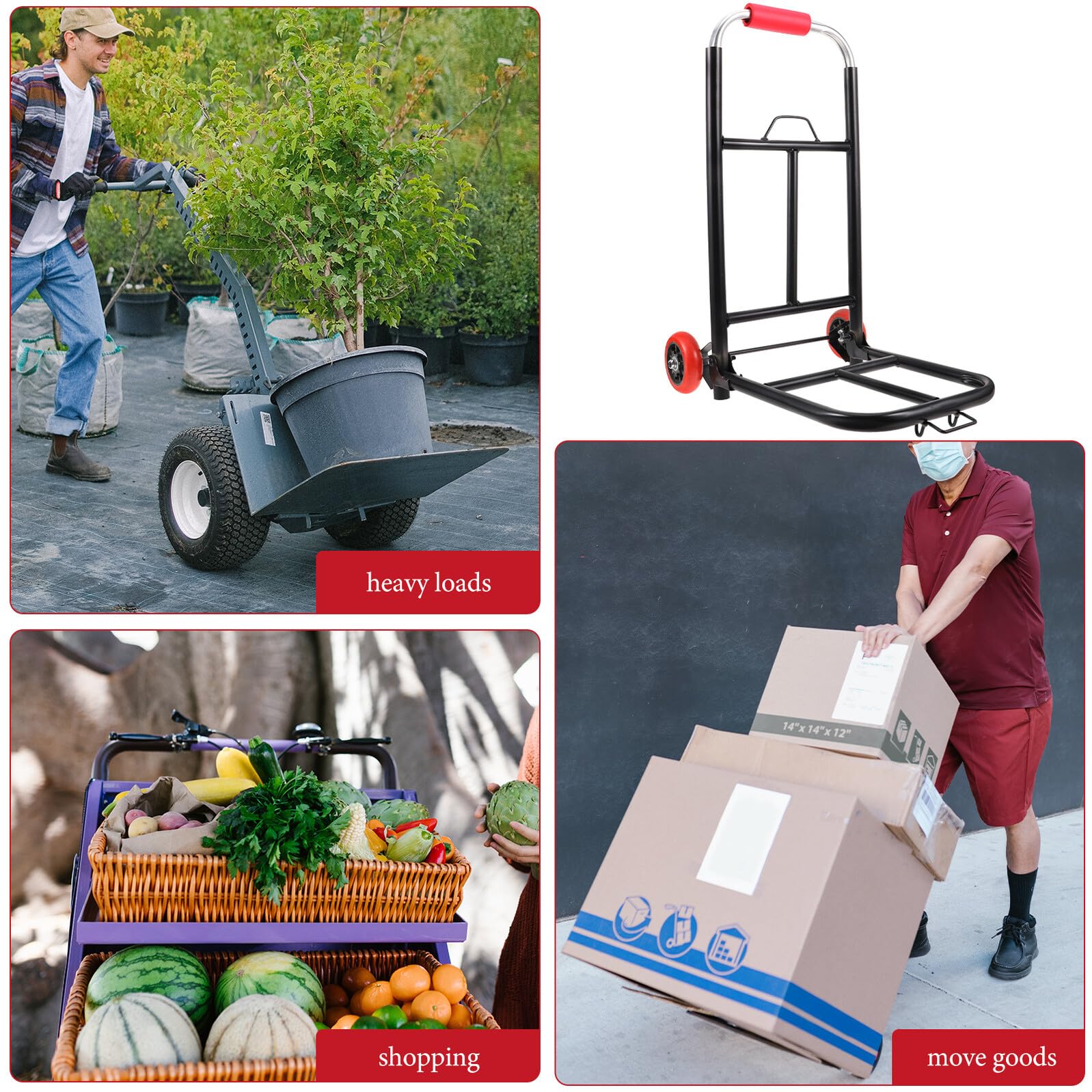 Carrello Pieghevole per Acquisti Ruote in Ferro e PU, Versatile e Facile da Trasportare, per Trasportare Bagagli e Casa