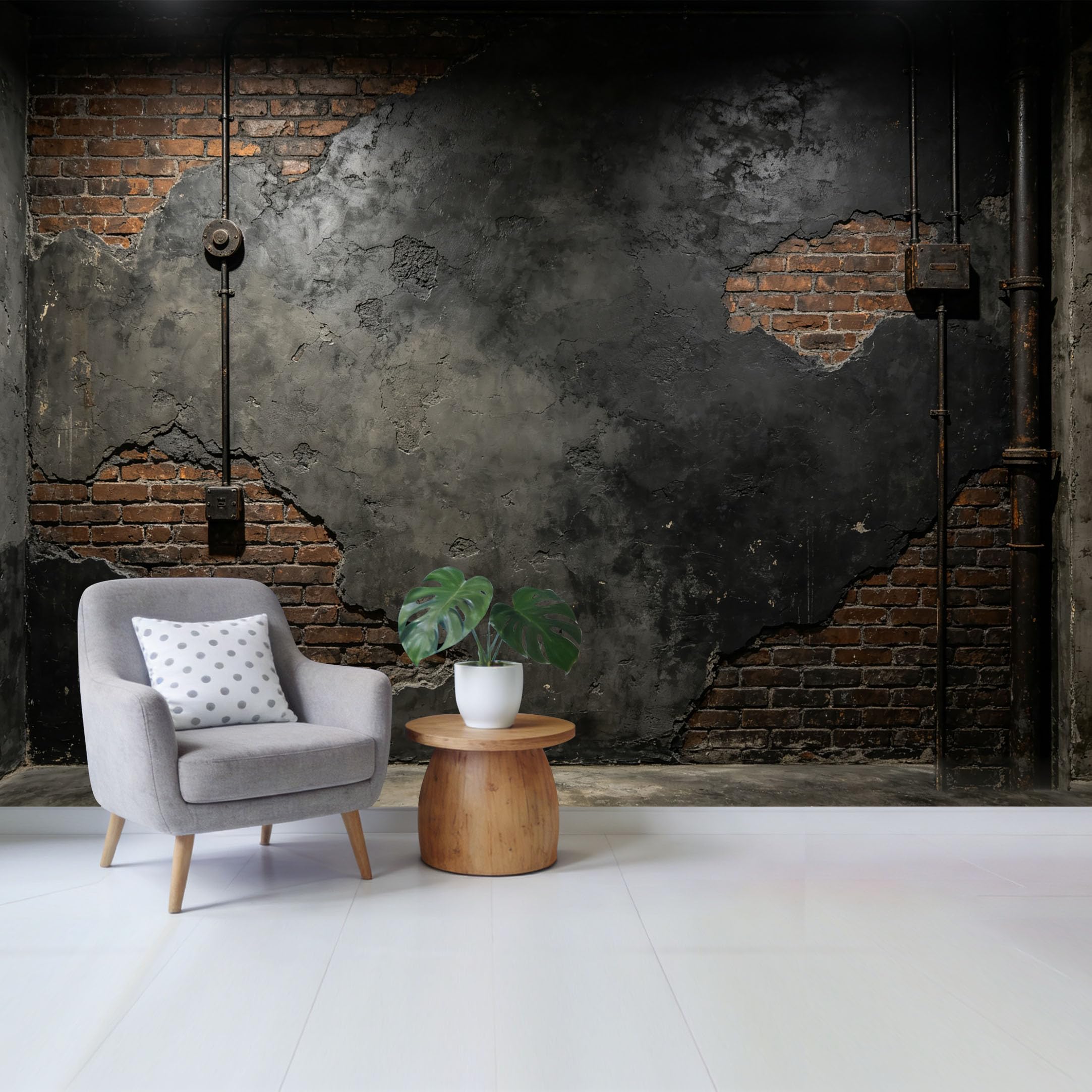 Qzlithotic Yq2605250019 Custom Size Wall Mural Industrial Exposed Brick Black Cement Textured 3D Trompe L'oeil Selfadhesive Wall Fabric Removable Wallpaper For Home Office Decor