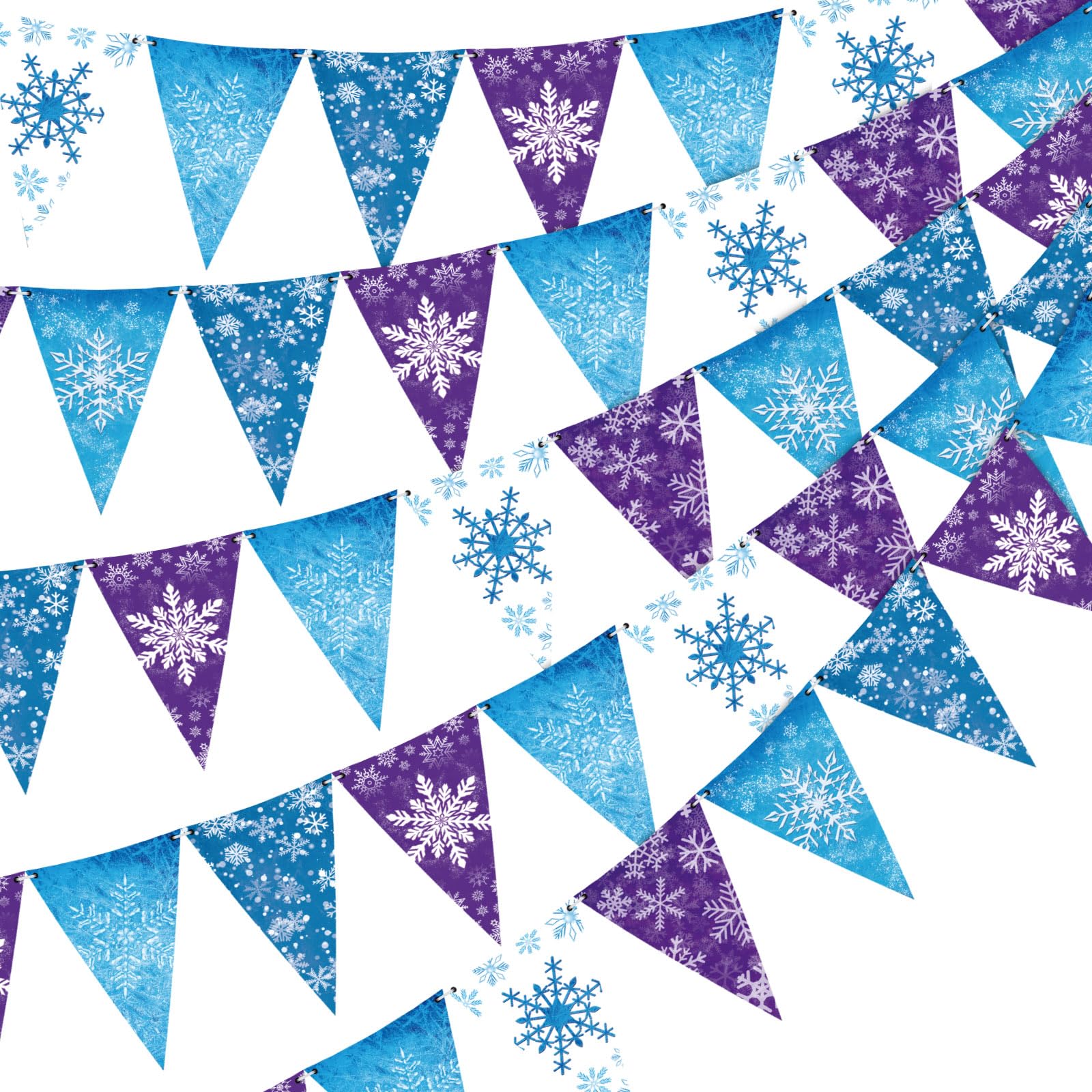 Hestya 15 m Schneeflocken Wimpelkette Banner Frozen Winter Wimpel Banner Schnee Doppelseitige Papier Dreieck Flaggen Girlande Luftschlangen für Schneeflocke Hochzeit Weihnachten Geburtstag Party