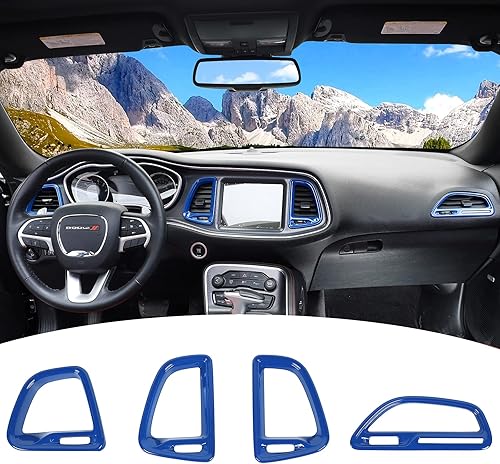 Voodonala para Dodge Challenger 2015-2021, accesorio de recorte para salida de aire de la consola central (Azul, 4 piezas)