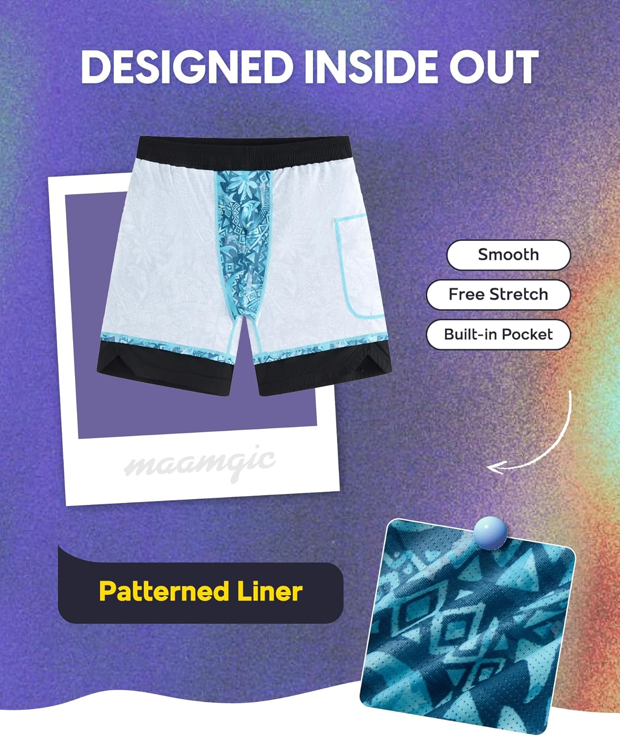 maamgic 7 Inch Metallic Sheen Packable Mens Swim Trunks - Mens Bathing Suit Quick Dry Fashion Zipper Pockets Swimwear - Image 5