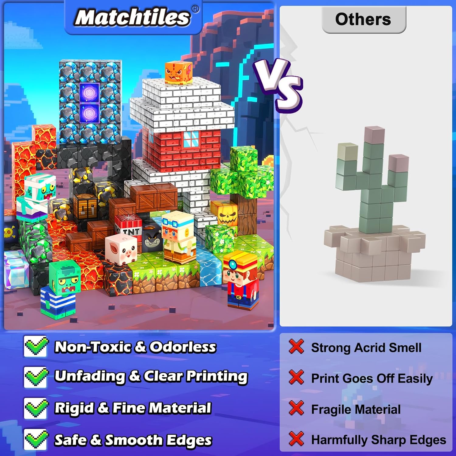 150 PCS Magnetic Blocks Toys, Build Mine Magnet World Set, Magnetic Tiles Building for Boys & Girls Age 4-8 5-7, STEM Montessori Sensory Toys for Toddlers Kids Gifts