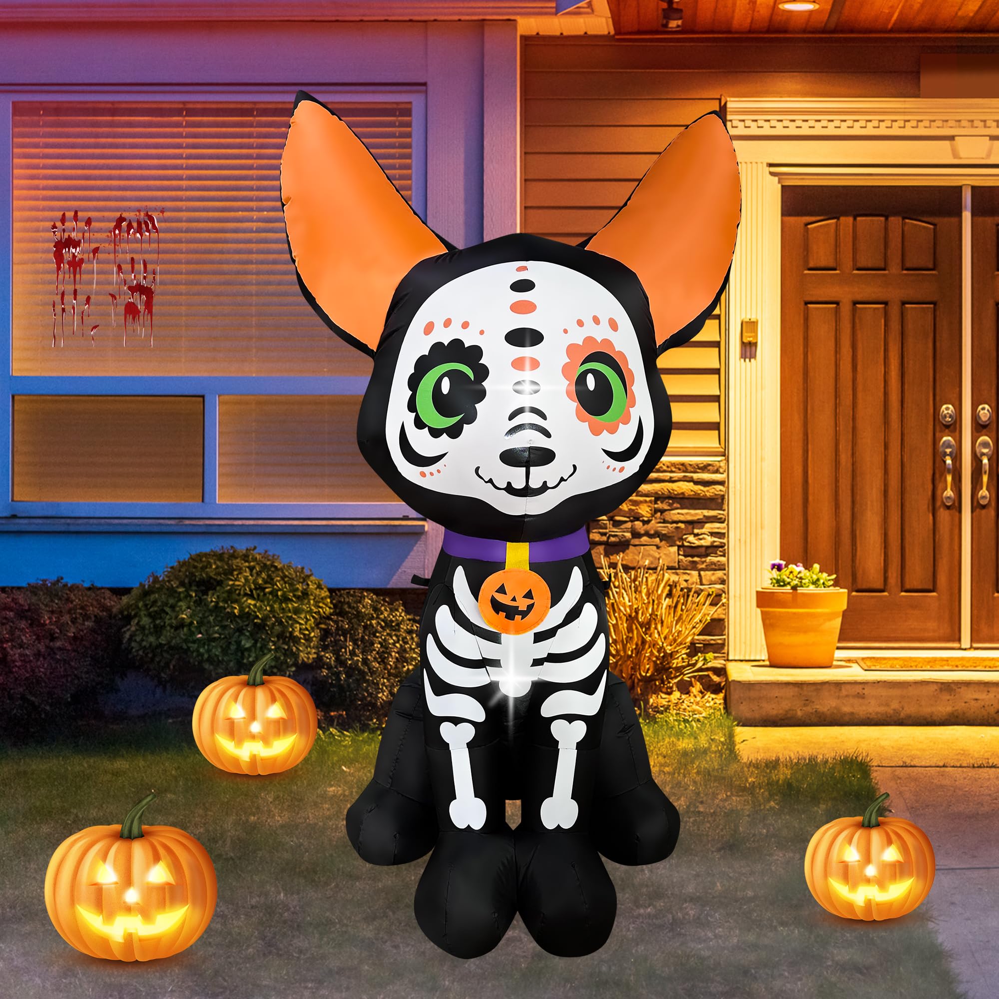 Chien squelette gonflable pour décorer facilement sa maison à Halloween