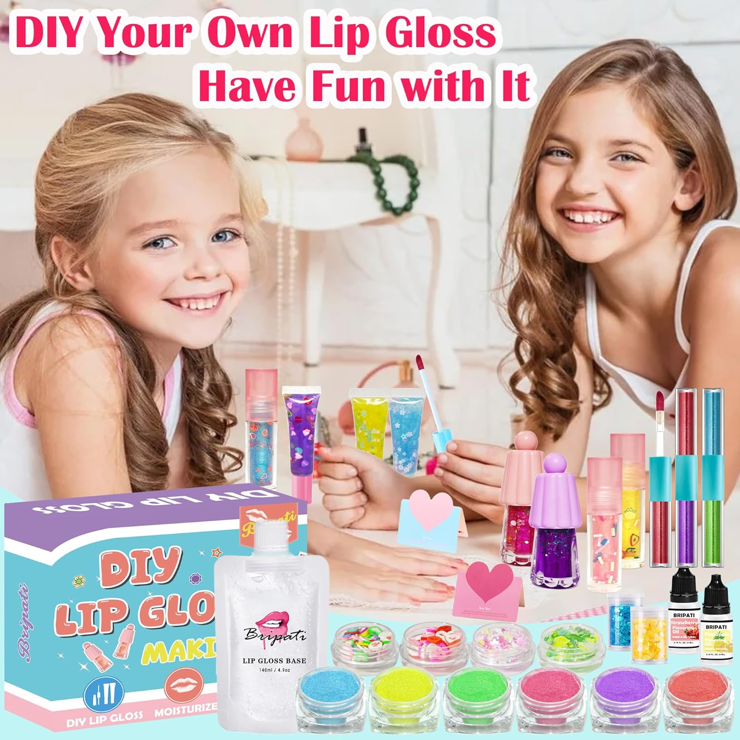 DIY Lip Gloss Making Kit - Make Your Own Lip Glosses Moisturizing DIY Lip Glaze Handmade Glittery Set for Teens Girls Women Makeup Lover Beginner Christmas Birthday Gift