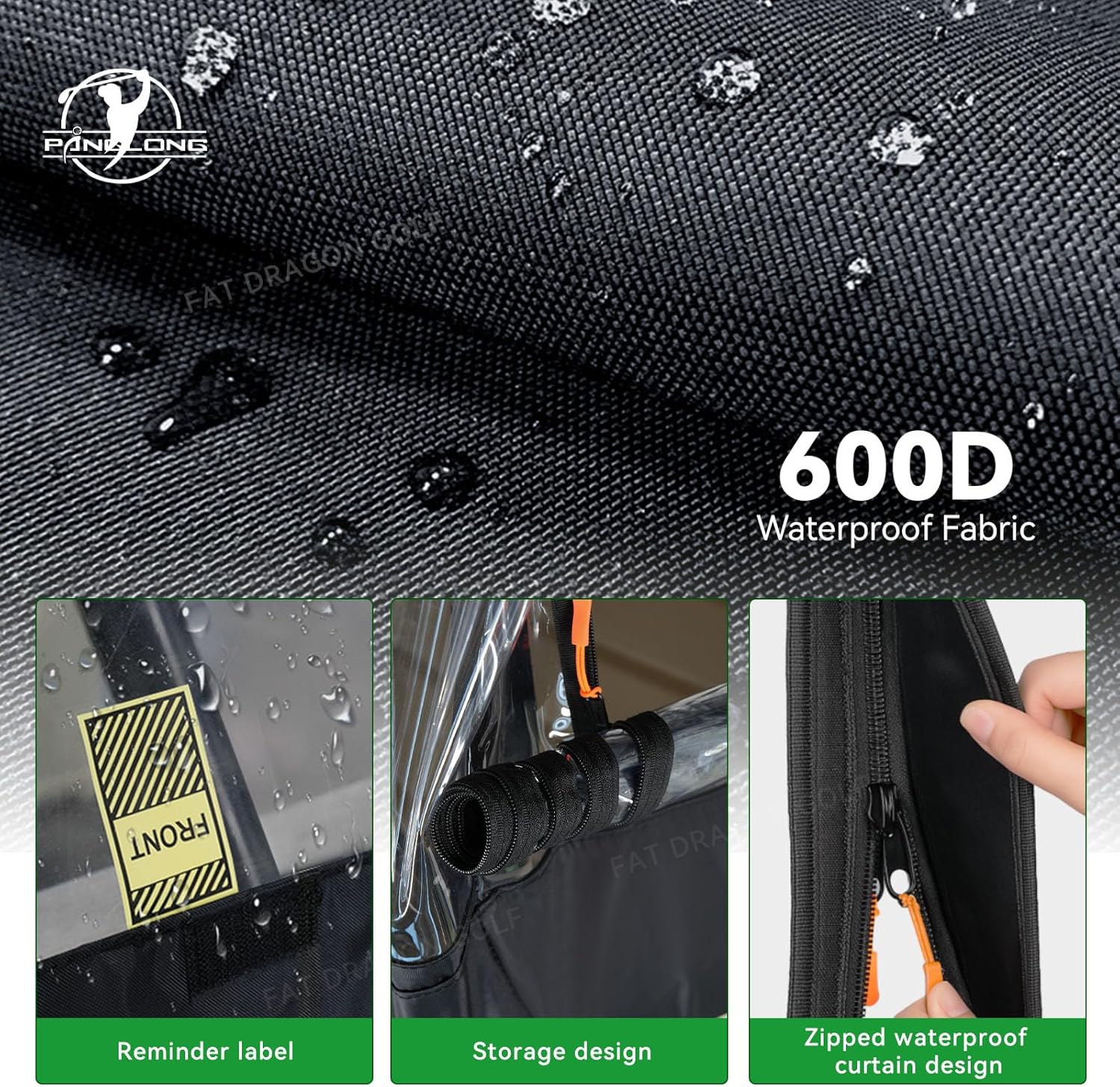 Panglong 4 Passenger Club Car Precedent Enclosure, 600D Polyester Golf Cart Enclosure Cover with 2 Zipper Door and 4 Side Clear Windows, Waterproof Precedent Rain Cover fit Club Car Precedent 2 Seats