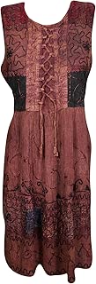 Mogul Interior Womens Pink Boho Summer Dress Embroidered Enzyme Washed Beach Dresses M