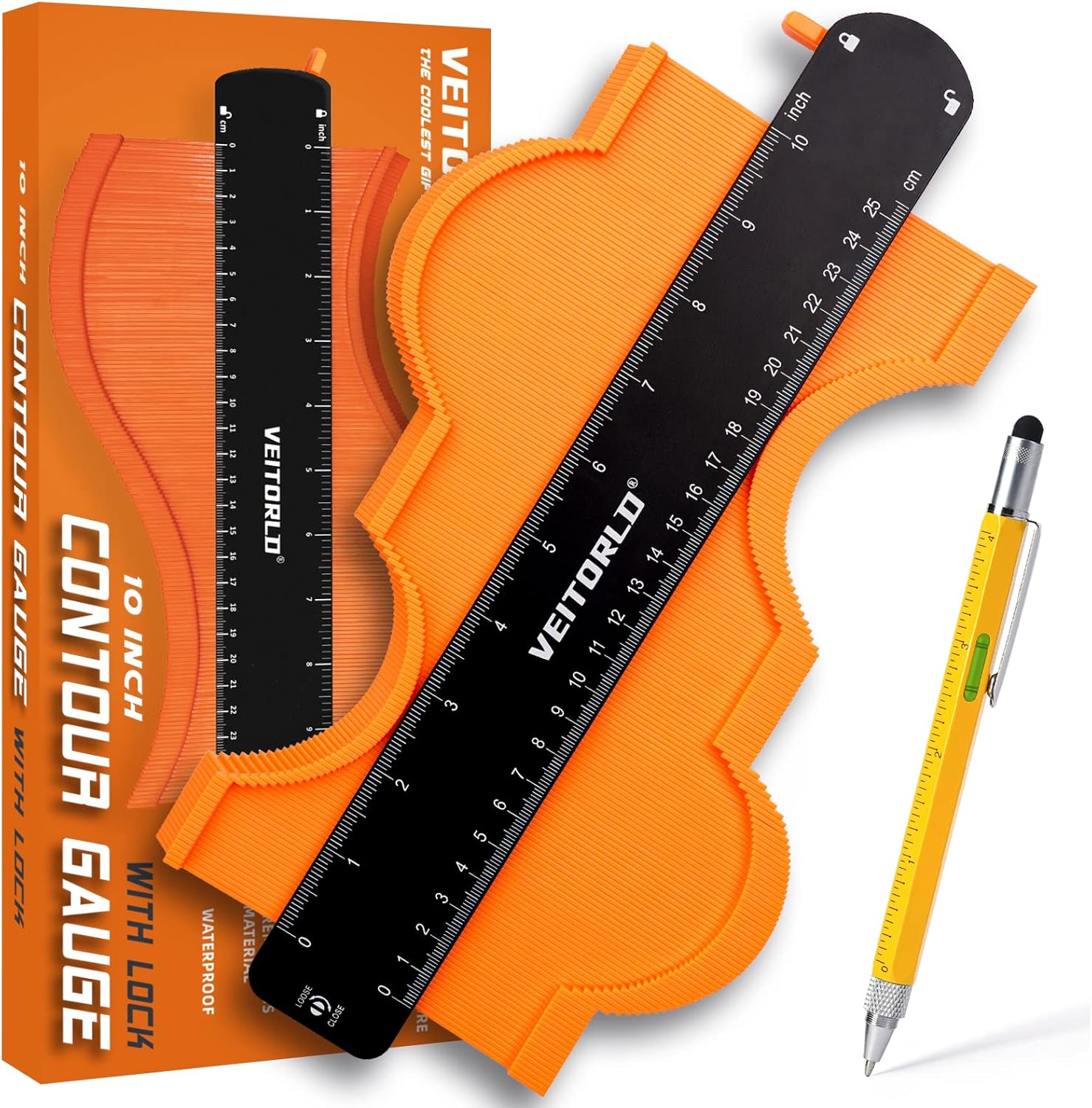 VEITORLD Contour Gauge Profile Tool (10 Inch), Shape Duplicator with Lock, Unique Valentines Day Anniversary Birthday Gifts for Him Men Husband Boyfiend, Flooring Tools for Woodworking, Construction