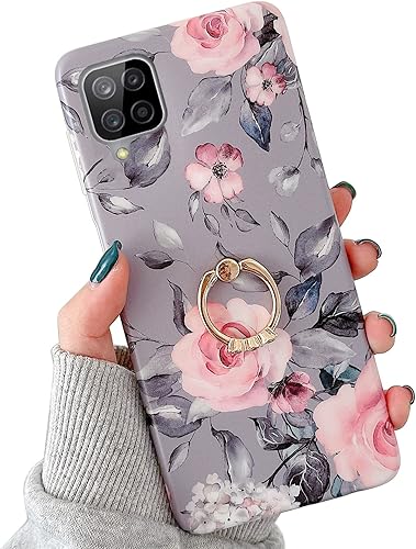 Miniatura 2 de Qokey Funda compatible con Samsung Galaxy A12, bonita funda brillante para mujeres y niñas con anillo giratorio de 360, TPU suave a prueba de