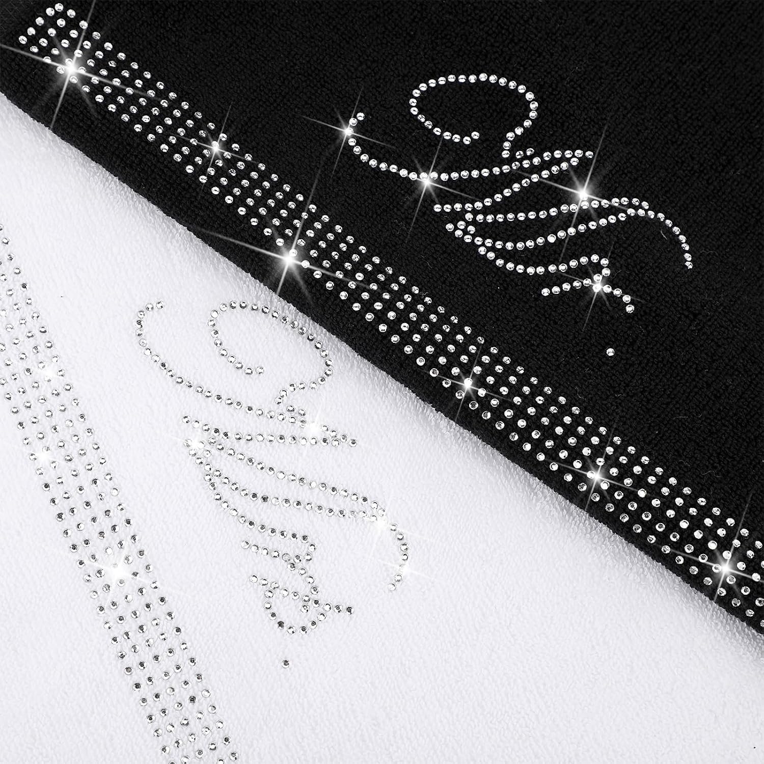 Hahafelt 2 Pcs Mr and Mrs Hand Towels Set Rhinestone Honeymoon Wedding Gift Black White 100% Cotton Soft Absorbent Bathroom Towels for Bridal Shower Newlywed Couple Gift, 29.5" x 13.8"