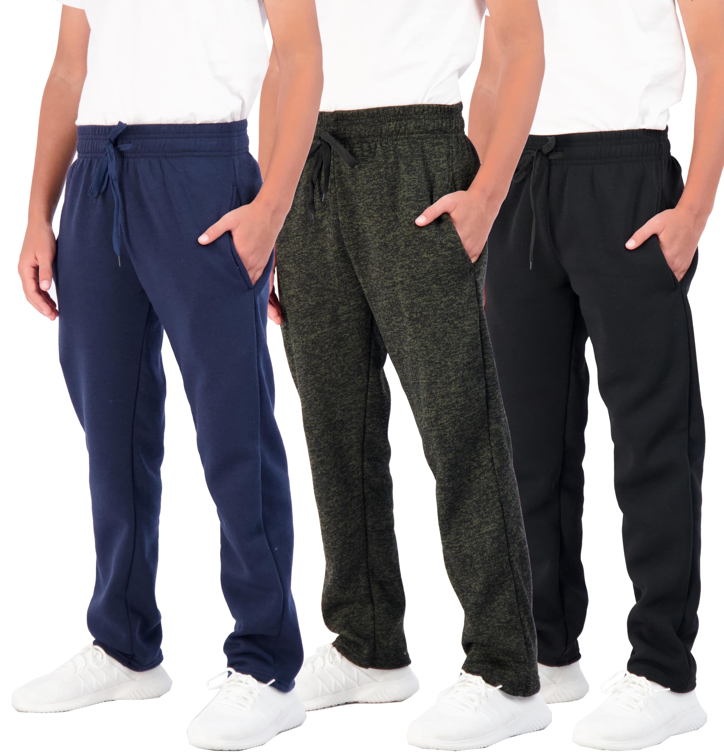 Real Essentials3 Pack: Boys' Tech Fleece Open Bottom Sweatpants with Pockets