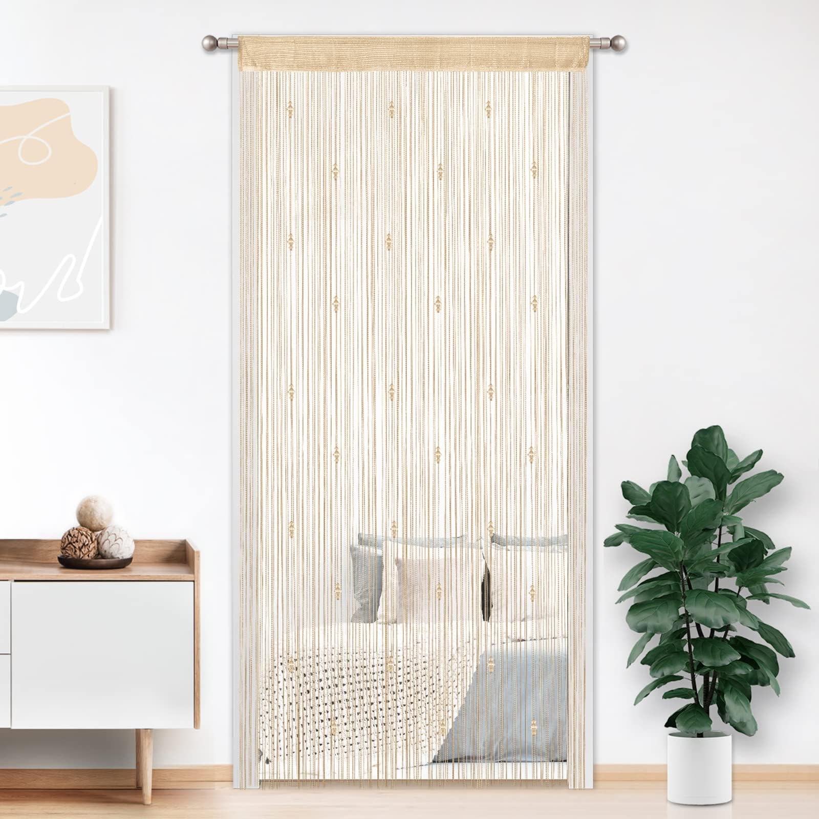 Crystal Beads String Tassel Curtain - Partition Door Curtain Beaded String Curtain Door Screen Panel Home Decor Divider Crystal Tassel Screen 90x200cm (Champagne-3)