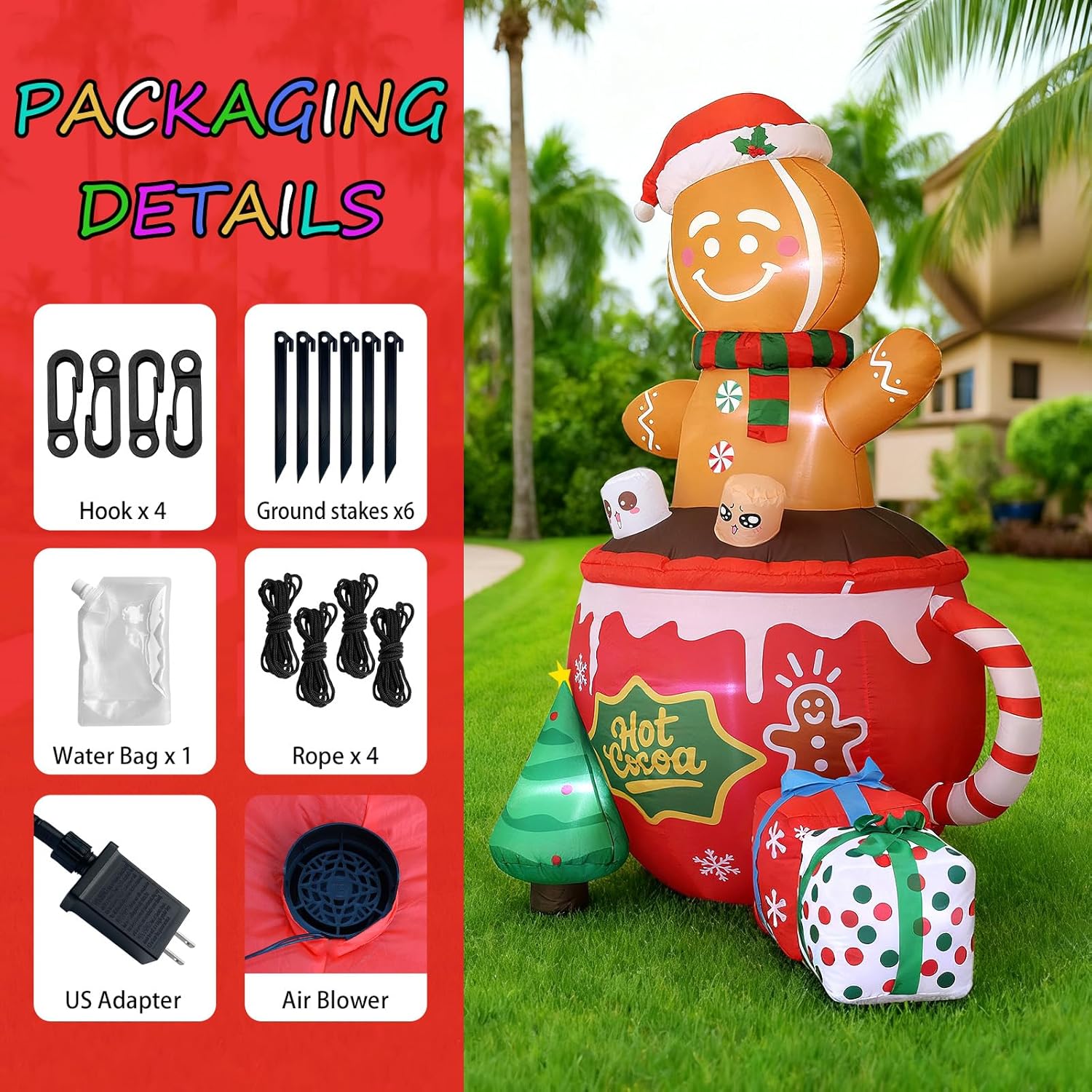 6FT Christmas Gingerbread Inflatables,Cute Blow Up Christmas Decorations Outdoor, Inflatable Decorations for Indoor Garden Lawn Party Decor - Image 7
