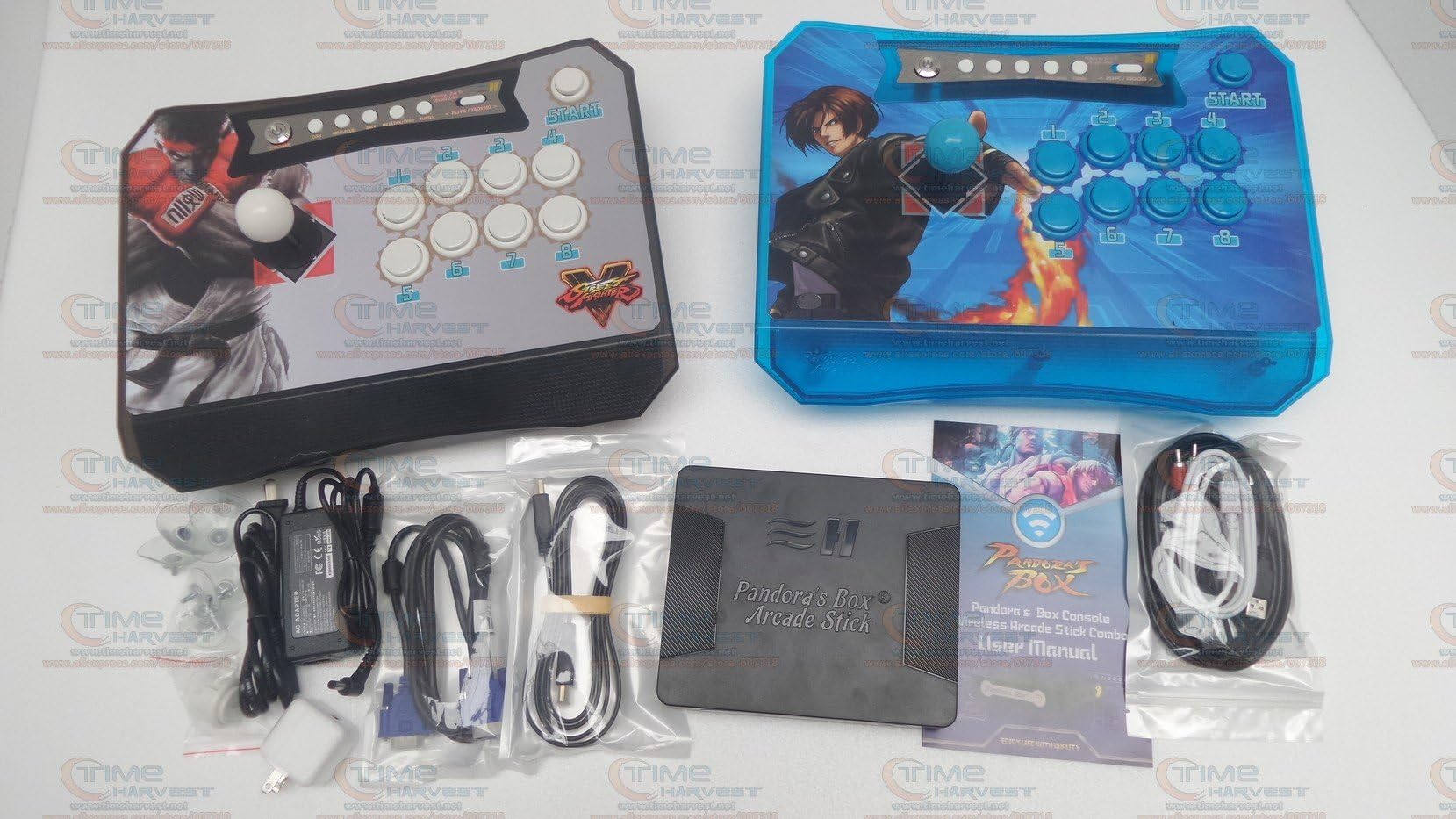 Pandora Box 5 Wireless Arcade 960 Games Controller Joystick kit for XBOX360 PS3 PC Games Fighting 2 Players Wireless Stick (Black & Blue)
